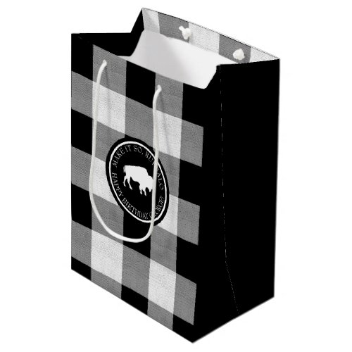 White Buffalo Label Plaid Black and White ID603 Medium Gift Bag