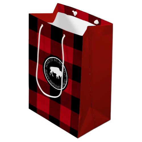 White Buffalo Label Plaid Red and Black ID603 Medium Gift Bag