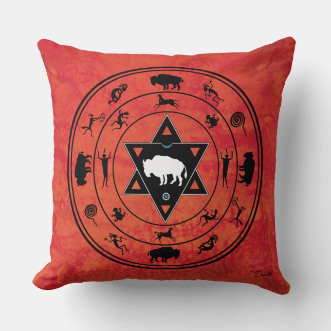 White Buffalo Medicine Wheel Pillow (Front)