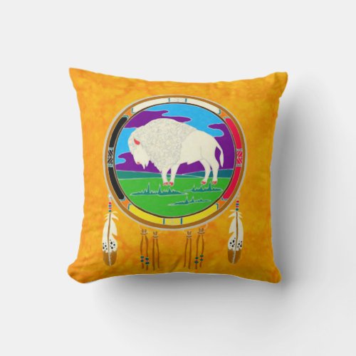 White Buffalo Native American Square Pillow