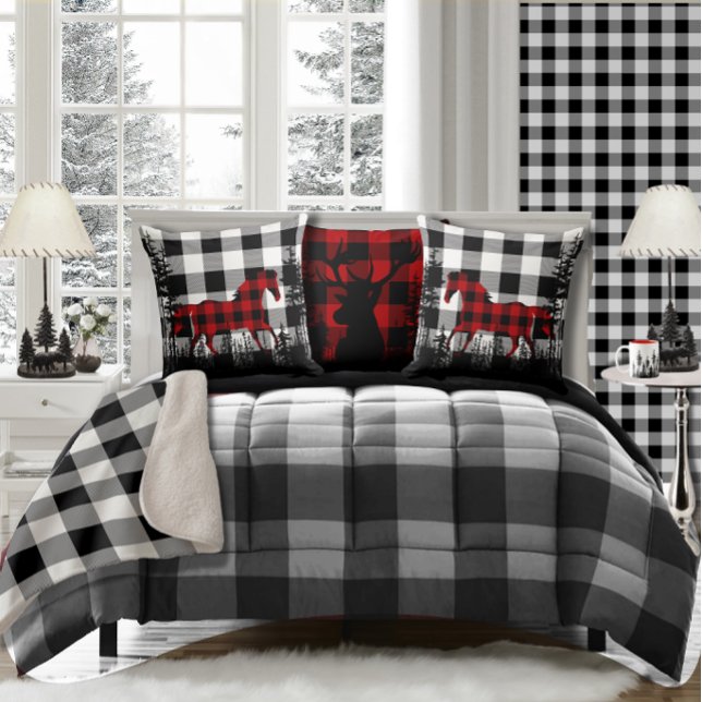 White Buffalo Plaid Woodland Forest Wild Horse Throw Pillow (Creator Uploaded)