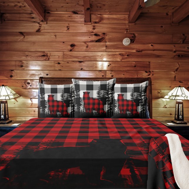 White Buffalo Plaid Woodland Pine Forest Bear Throw Pillow (White Buffalo Plaid Woodland Pine Forest Bear Throw Pillow)