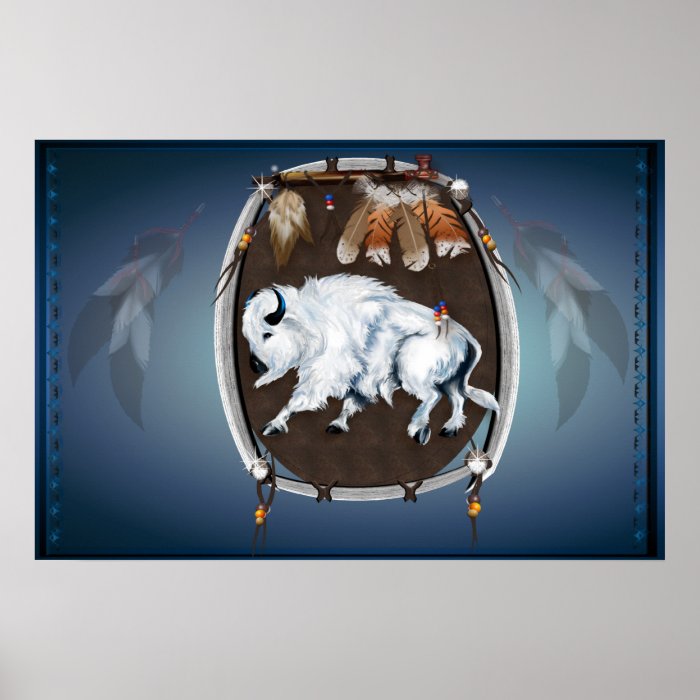 White Buffalo Shield blue Posters