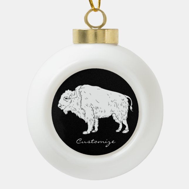 White Buffalo Thunder_Cove Ceramic Ball Christmas Ornament (Front)