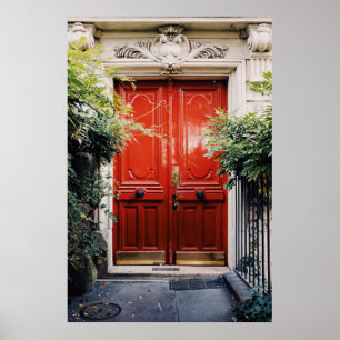 WHITE BUILDING SHOWING CLOSED RED WOODEN DOOR POSTER