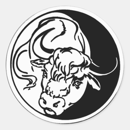 White Bull Silhouette In Tribal Tattoo Style Classic Round Sticker