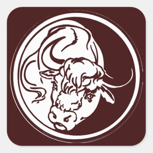 White Bull Silhouette In Tribal Tattoo Style Square Sticker