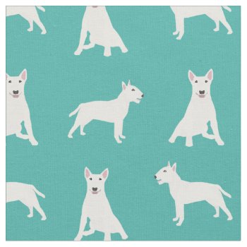 White Bull Terrier Dog Turquoise Fabric by FriendlyPets at Zazzle