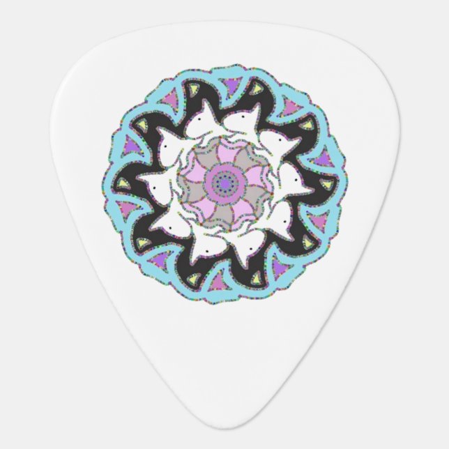 White Bull Terrier Pink/Blue Symmetrical Design Guitar Pick (Front)