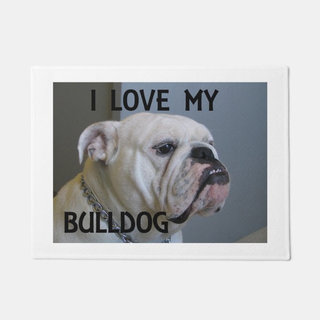 white Bulldog love w pic Doormat (Front)