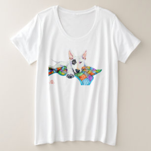 White Bullterrier on Patchwork - Art Plus Size T-Shirt