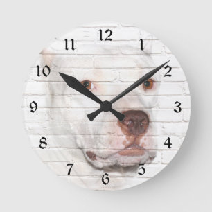 White bully Pitbull Round Clock