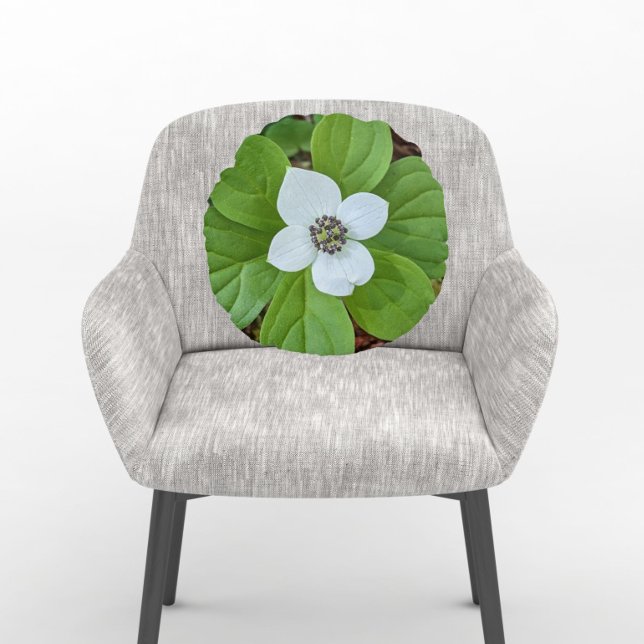 White Bunchberry Dogwood Bloom Floral Round Pillow (In Situ Chair)