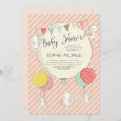White Bunnies and Balloons Baby Girl Baby Shower Invitation (Front/Back)