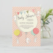White Bunnies and Balloons Baby Girl Baby Shower Invitation (Standing Front)