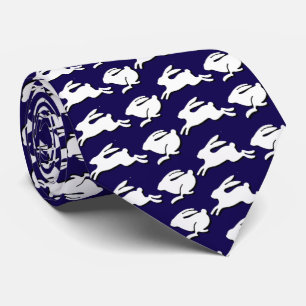 White Bunnies Hopping Dark Blue Easter Fashion Neck Tie