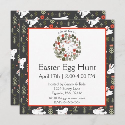 White Bunnies  Spring Flowers Easter Invitation
