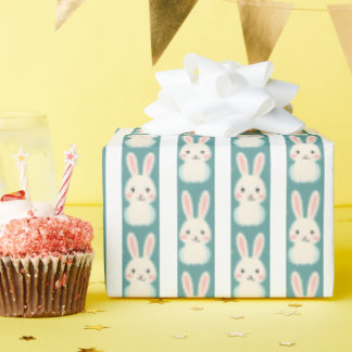 White bunnies stripes wrapping paper