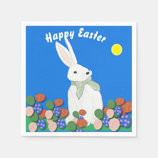 White Bunny and Eggs  Napkins (Front)