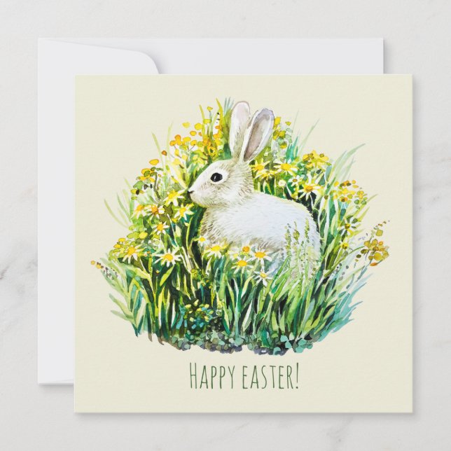 White bunny and flowers card (Front)