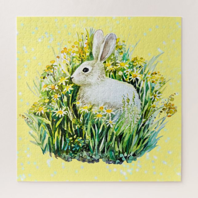White bunny and flowers jigsaw puzzle (Vertical)
