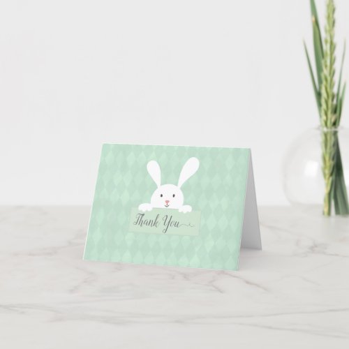 White Bunny Baby Shower Green Argyle Thank You