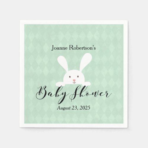 White Bunny Baby Shower Modern  Green Argyle Napkins