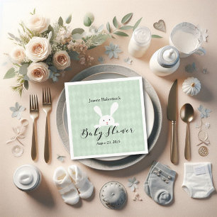 White Bunny Baby Shower Modern Green Argyle Napkins