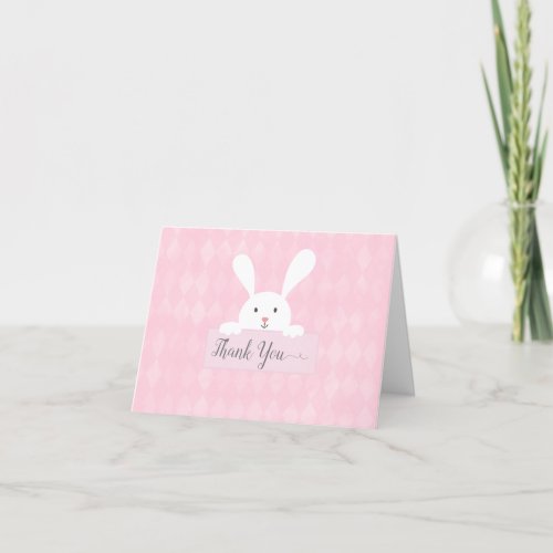 White Bunny Baby Shower Pink Argyle Thank You