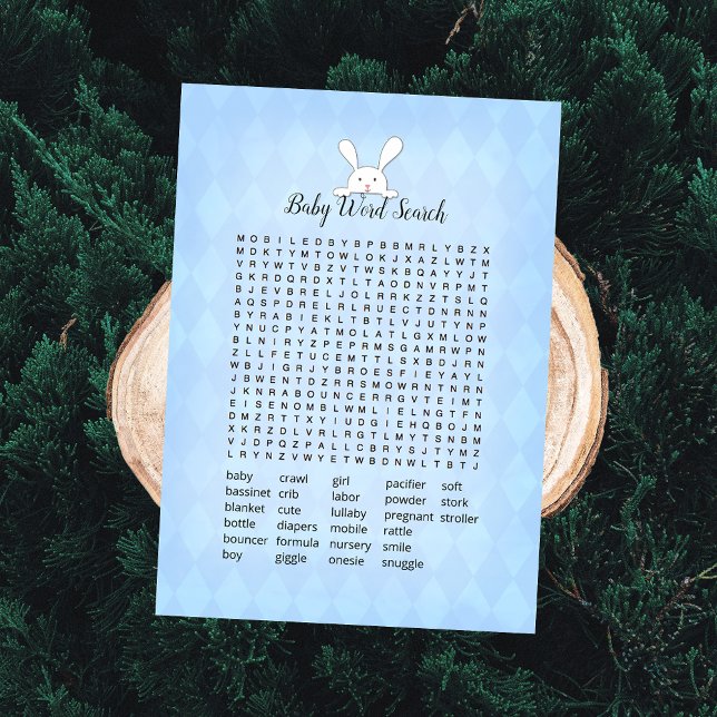 White Bunny Blue Argyle Baby Word Search Game Invitation (Creator Uploaded)
