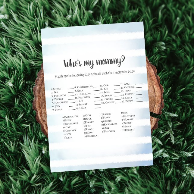 White Bunny Blue Who's My Mommy Baby Shower Game Invitation (Creator Uploaded)