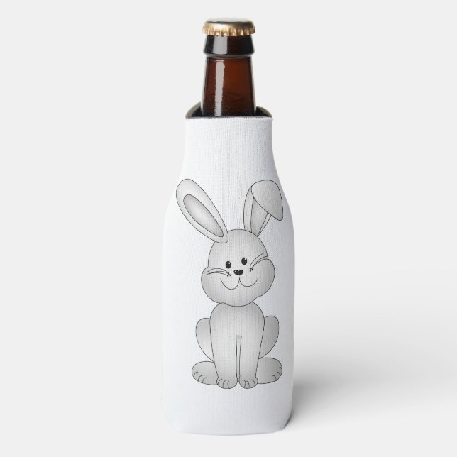 White bunny clipart bottle cooler (Bottle Front)
