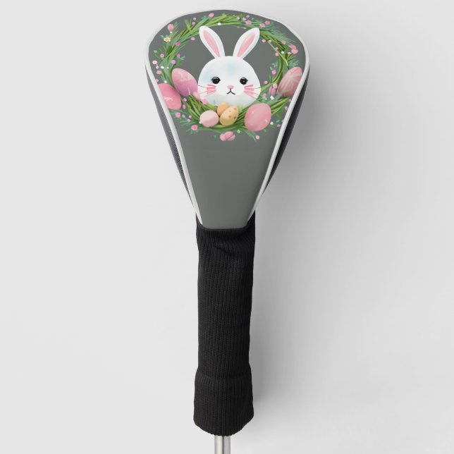White Bunny Easter Wreath Golf Head Cover (Front)