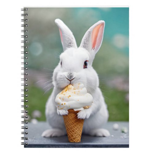 White Bunny Eating An Ice Cream Cone Notebook