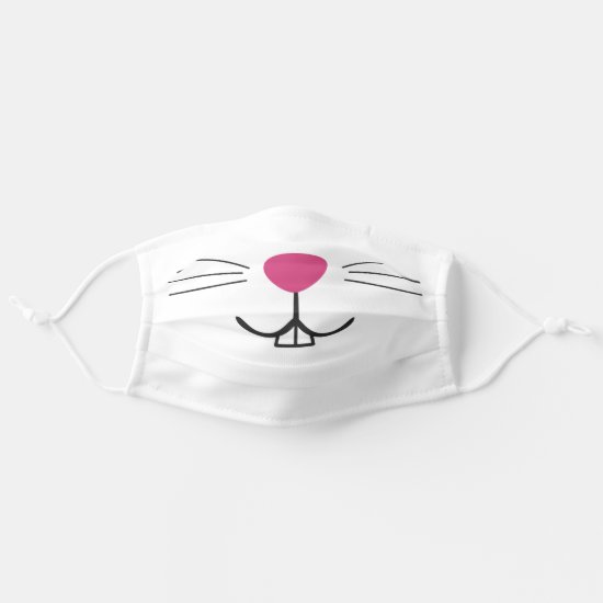 White bunny face big teeth pink nose fun animal adult cloth face mask