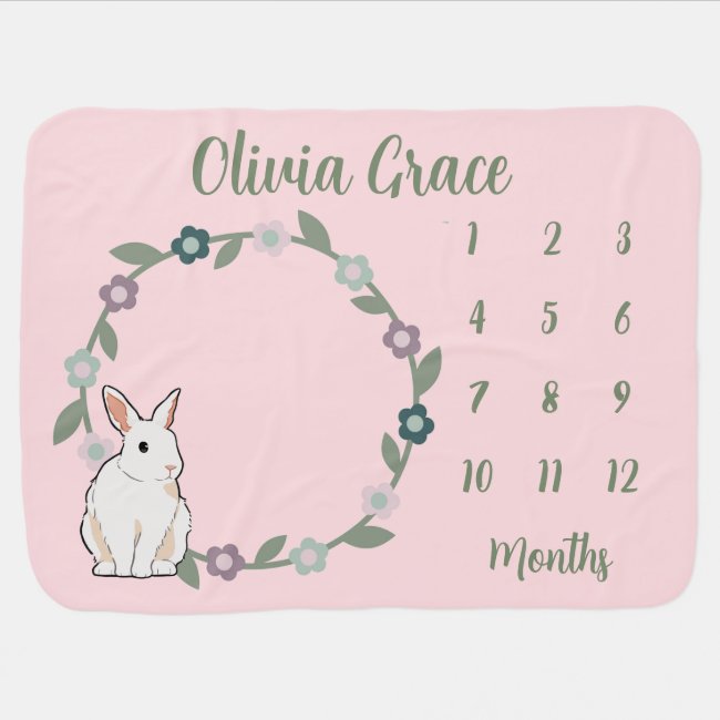 White Bunny Floral Garland Monthly Milestone 