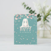 White Bunny & Flowers | Happy Birthday Postcard (Standing Front)