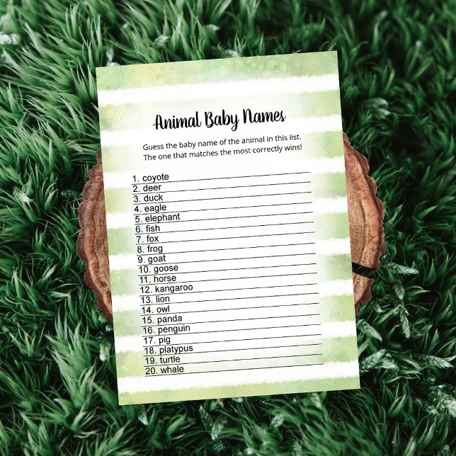 White Bunny Green Animal Baby Names Game Card (Creator Uploaded)