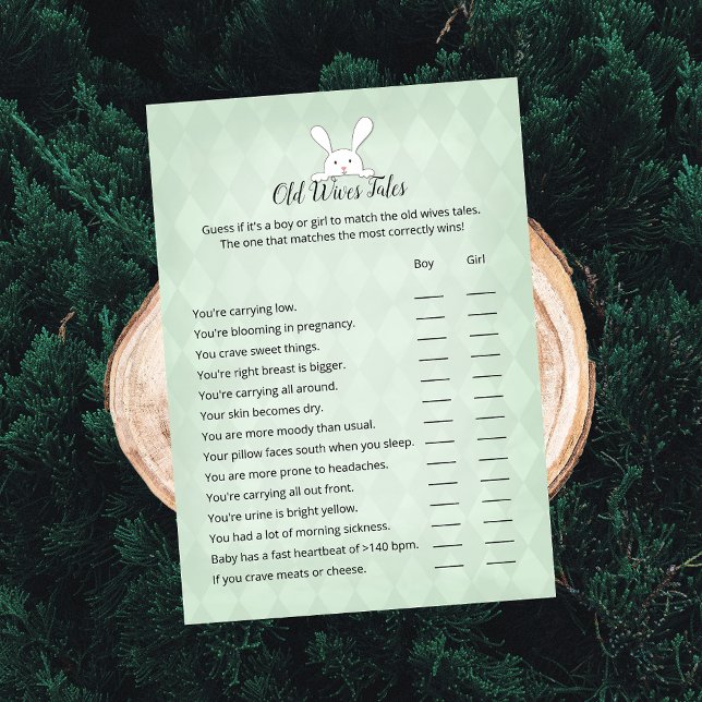 White Bunny Green Argyle Old Wives Tales Game Invitation (Creator Uploaded)
