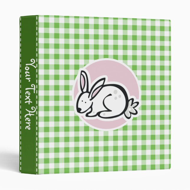 White Bunny; Green Gingham 3 Ring Binder (Front/Spine)