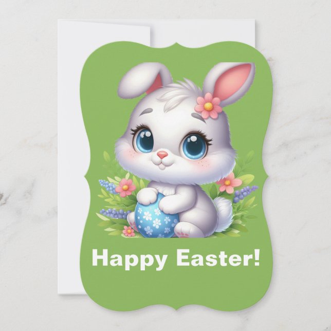 White Bunny Greeting Happy Easter Card (Front)