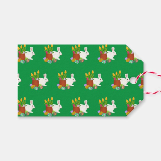 White Bunny Happy Easter  Gift Tags (Front (Horizontal))