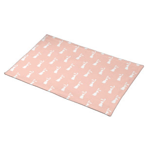 White Bunny Happy Easter Girly Pink Pastel Spring Cloth Placemat