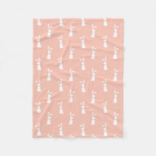 White Bunny Happy Easter Girly Pink Pastel Spring Fleece Blanket