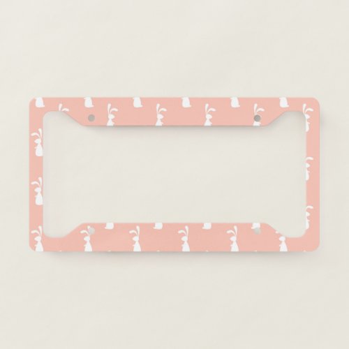 White Bunny Happy Easter Girly Pink Pastel Spring License Plate Frame