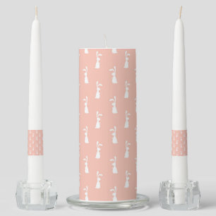 White Bunny Happy Easter Girly Pink Pastel Spring Unity Candle Set
