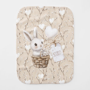 White Bunny Hearts in a Basket Baby Shower XOXO Baby Burp Cloth