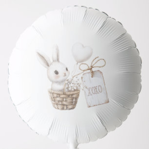 White Bunny Hearts in a Basket Baby Shower XOXO Balloon