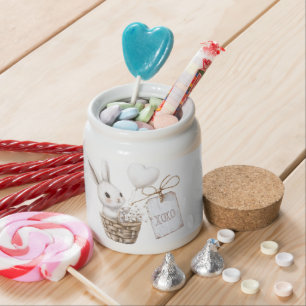White Bunny Hearts in a Basket Baby Shower XOXO Candy Jar