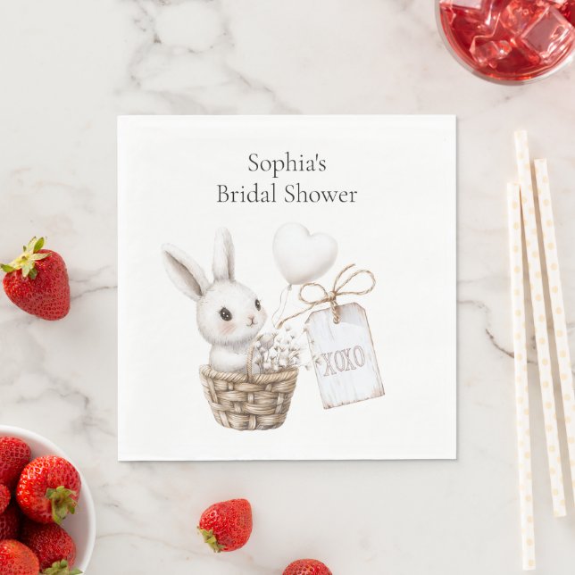 White Bunny Hearts in a Basket Baby Shower XOXO Napkins (Insitu)
